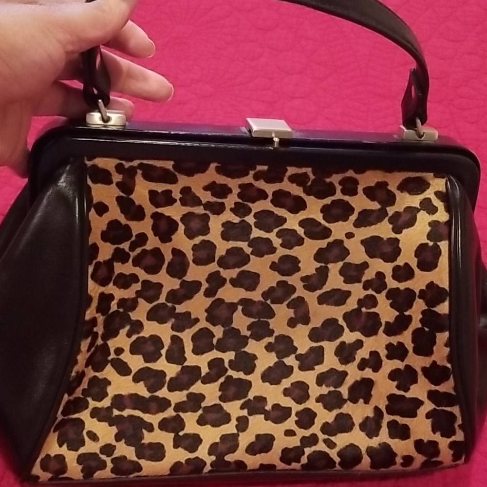 Ann Taylor black leather bag with calf hair